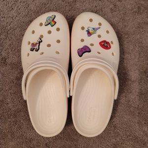 White and Rainbow Platform Pride Crocs with Jibbitz M9 W11